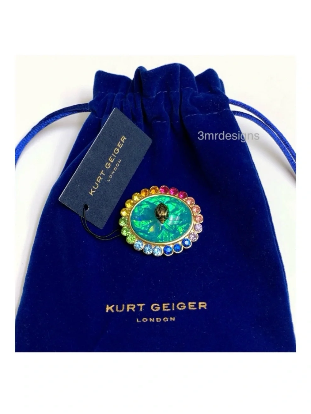 NWT KURT GEIGER Eagle-crowned Faux Opal Stone/Glass Stones Gold Tone Brooch/Pin